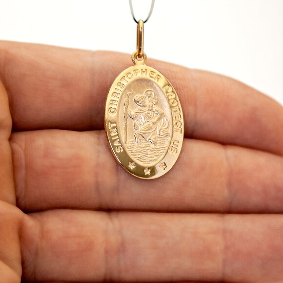 X-Large Real 10K Solid Gold Saint Christopher Protection Pendant Stamped 10K - Picture 5 of 7